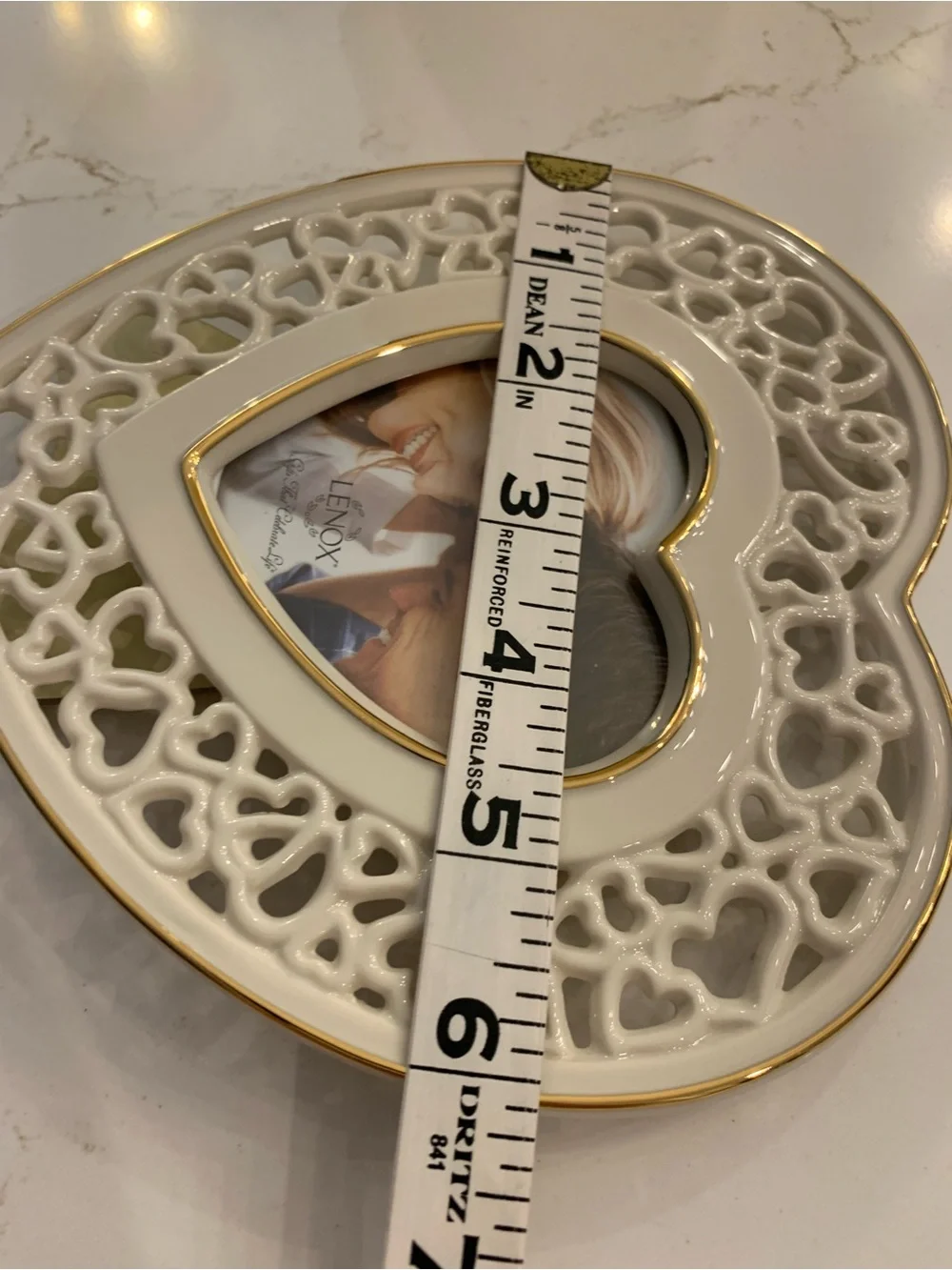 Lenox Pierced Heart Ivory Porcelain Gold Trim Small Picture Frame 6” NEW.